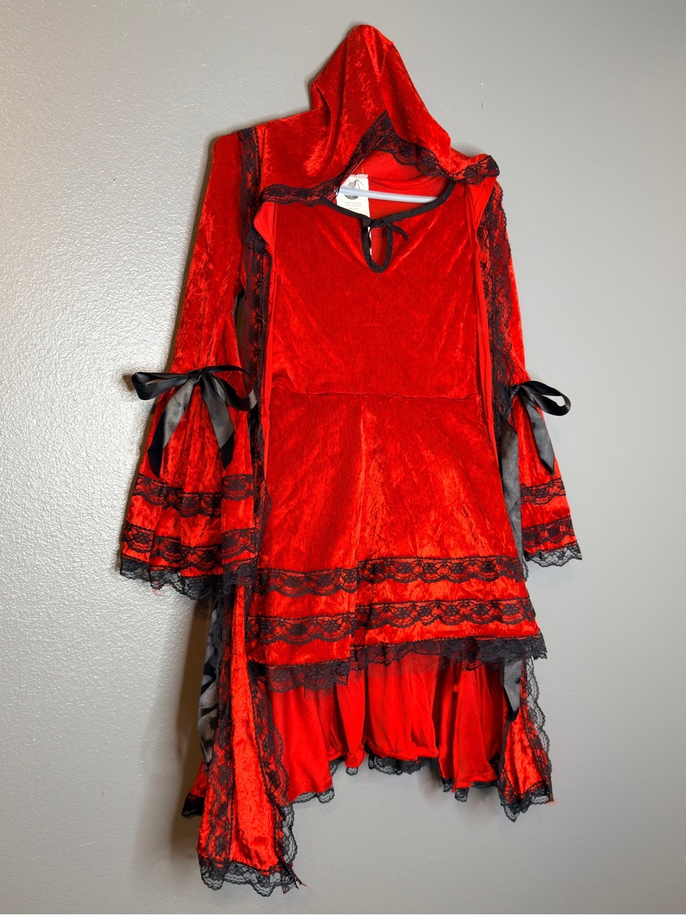 Little Red Ridinghood Velvet Hooded Lace Trim Girls' Costume Dress Size 14